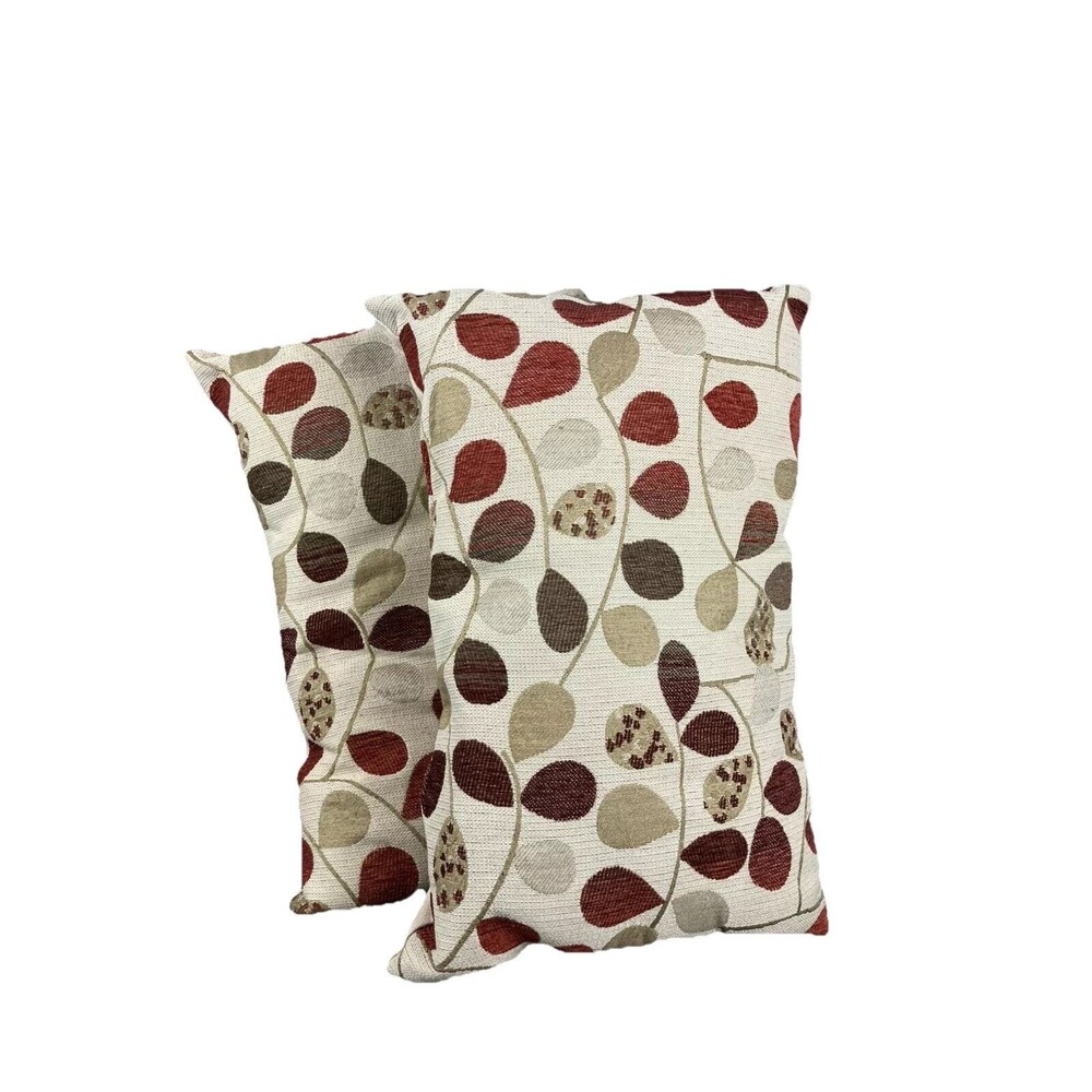 Contemporary Jacquard Lumbar Pillows Set Of 2 Leaf Design w/ Ultrasuede Backing